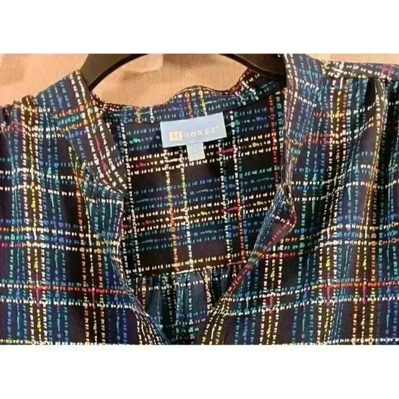 Koret Blouse Women Petite Large 3/4 Sleeve Plaid Multicolored - Picture 2 of 7